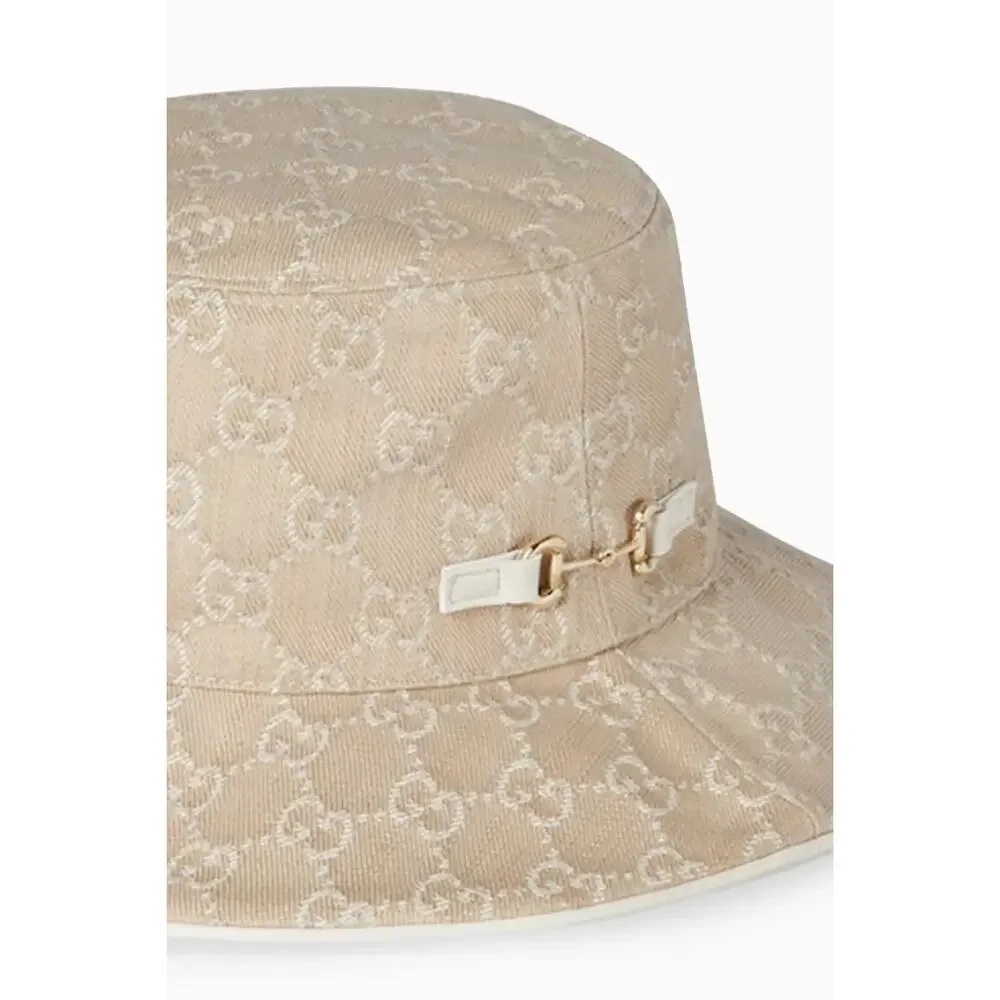 Gucci Denim Logo Horsebit GHW Bucket Hat in GG Canvas NWT Size Med 57 cm